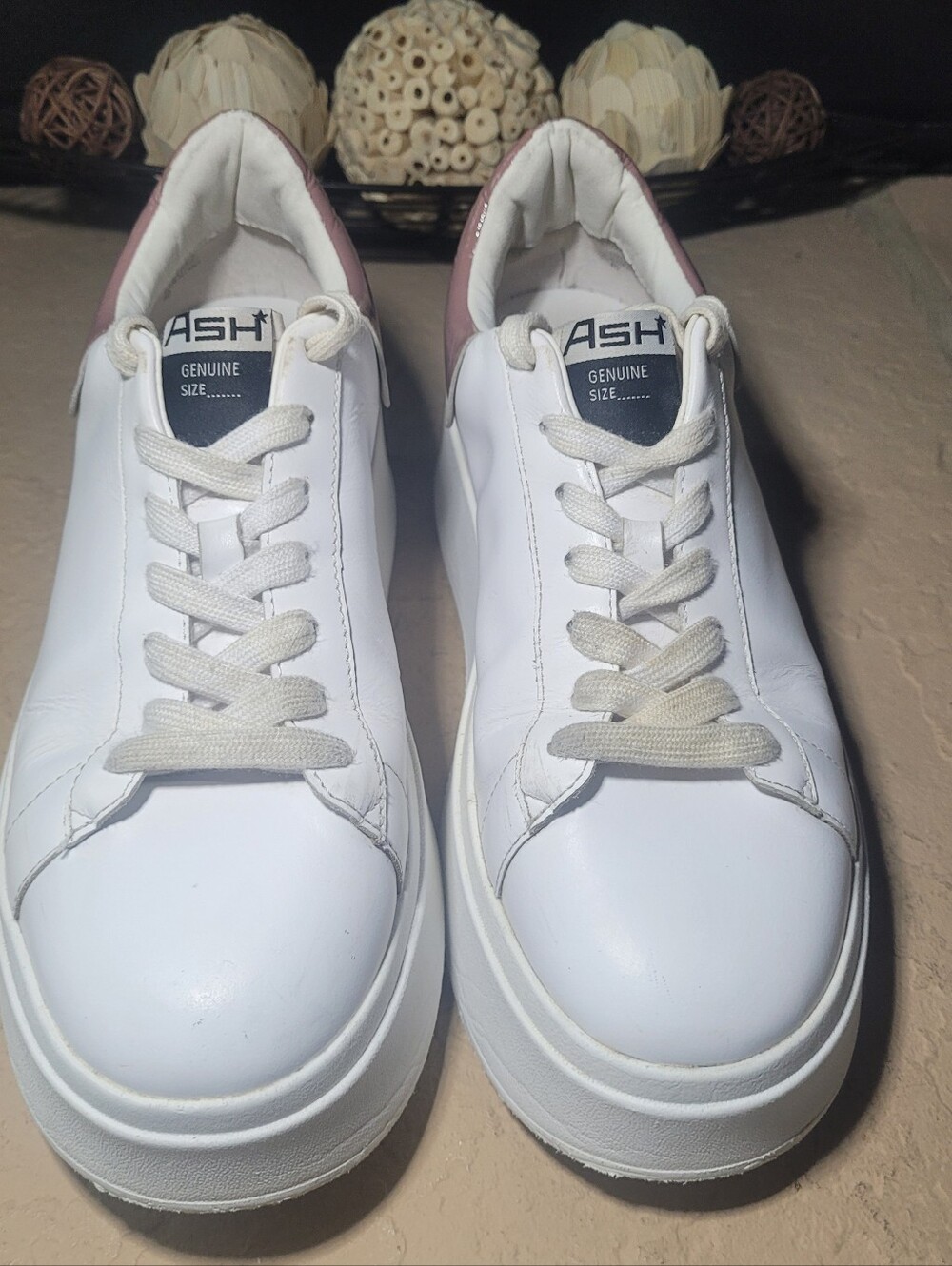 Size 9 (40) Ash Cult White Leather Pink Collar Platform Women Sneakers